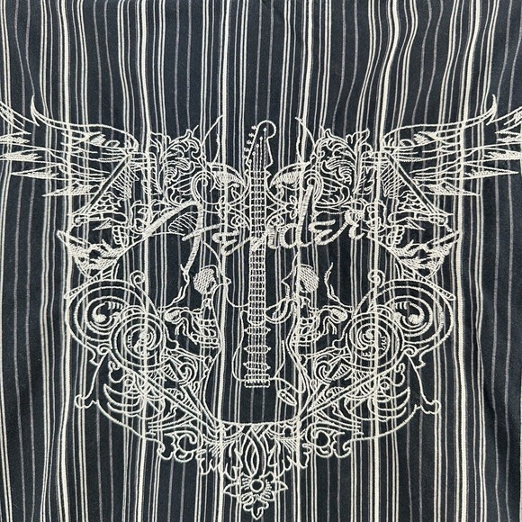 Fender Rock & Roll Religion Shirt Men XL Black Pinstriped Short Sleeve Button Up - Picture 5 of 11